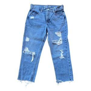 Old Navy High-Rise Cropped Slouchy Straight Jeans Womens 8 Distressed Button Fly